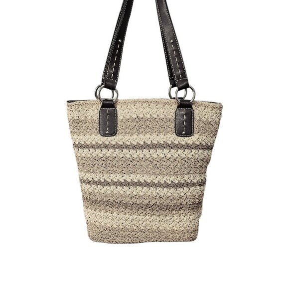Super Tote New Crochet Boho Bucket Neutral Taupe Cream 3 Piece Shoulder Bag - Picture 4 of 16